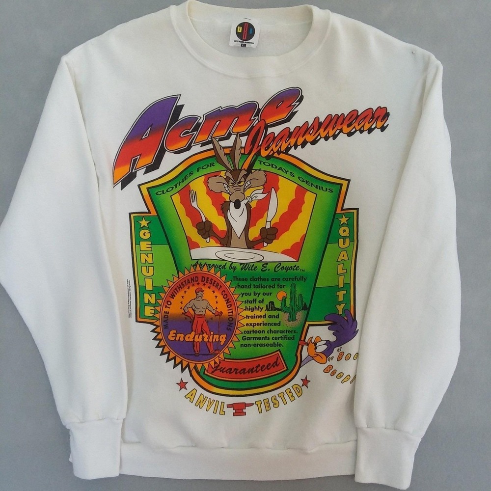 Vintage 1992‎ Looney Tunes Wile E Coyote Acme Jeanswear Sweatshirt XL HTF USA
